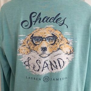 Lauren James Golden Retriever Dog Shades & Sand Aqua Blue Long Sleeved T…